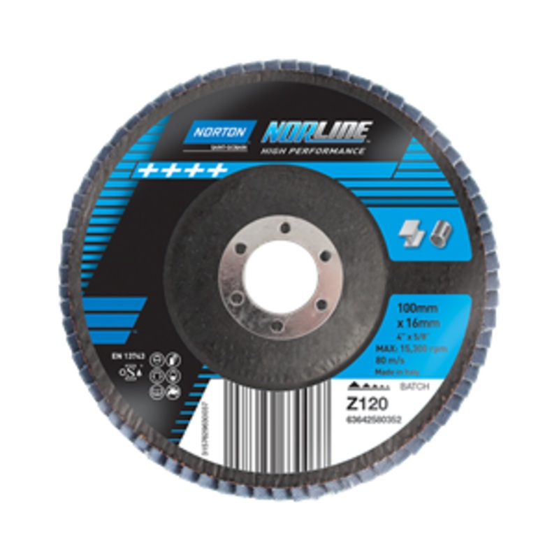 DISC FLAP 100MM X 16MM 120 GRIT ZIRCONIA NORTON