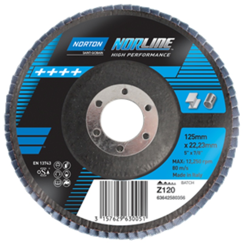 DISC FLAP 125MM X 22MM 120 GRIT ZIRCONIA NORTON