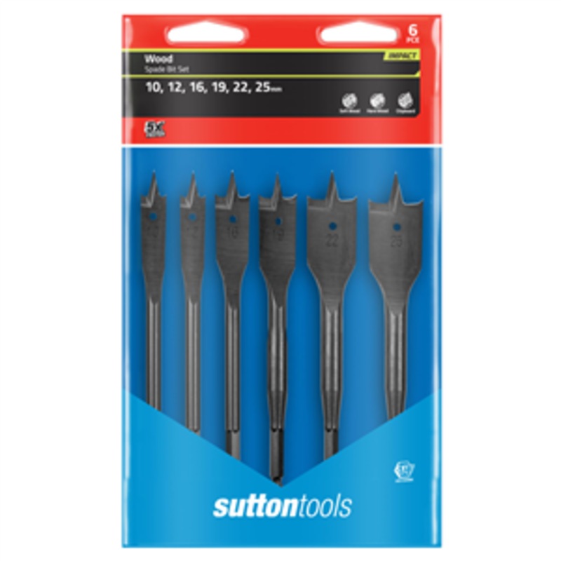 SPADE BIT 6 PIECE SET 10,12,16,19,22,25MM SUTTON