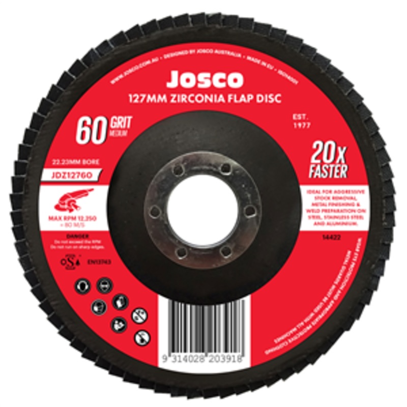 DISC FLAP 127MM X 22MM 60 GRIT ZIRCONIA JOSCO