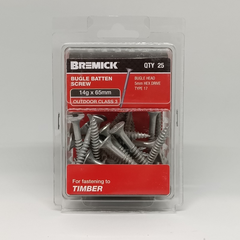 SCREW BATTEN GAL 14G X 65MM PKT 25 BREMICK 152627