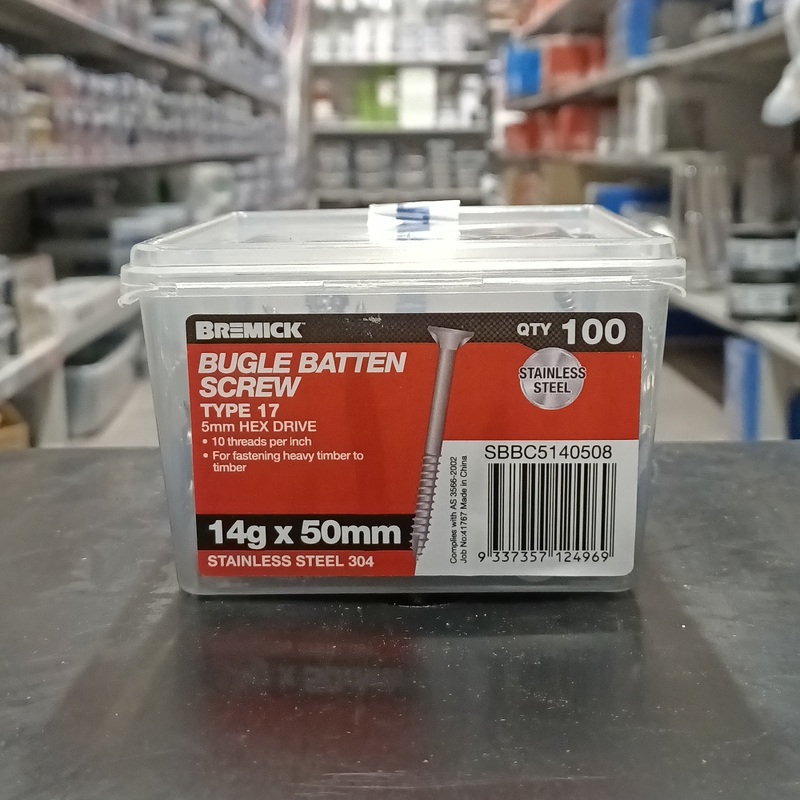 SCREW BATTEN SS 14G X 50MM BOX 100 BREMICK 124969