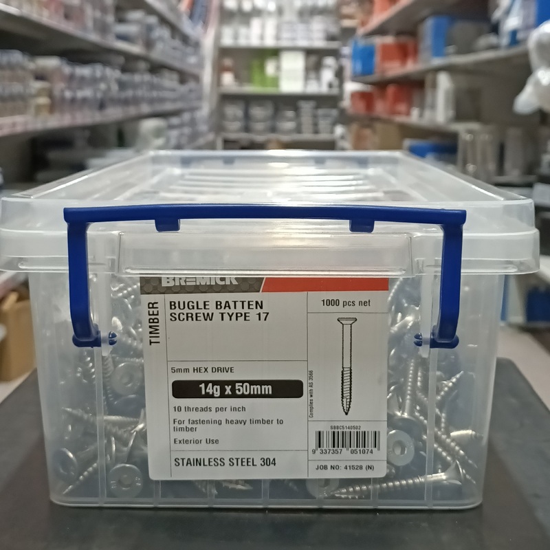 SCREW BATTEN SS 14G X 50MM BOX 1000 BREMICK 051074