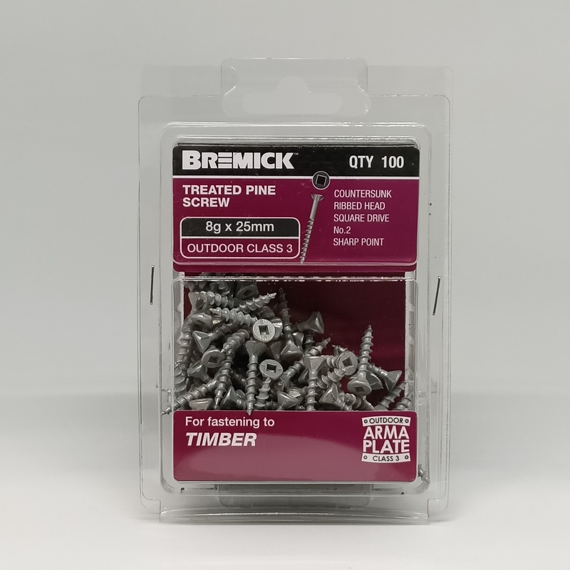 SCREW GAL C3 SQ 8G X 25MM PKT 100 BREMICK 081361