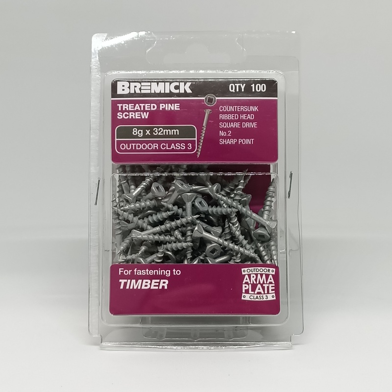 SCREW GAL C3 SQ 8G X 32MM PKT 100 BREMICK 081378