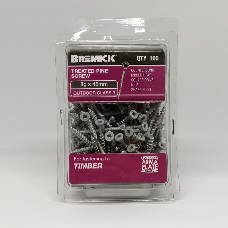 SCREW GAL C3 SQ 8G X 45MM PKT 100 BREMICK 081408