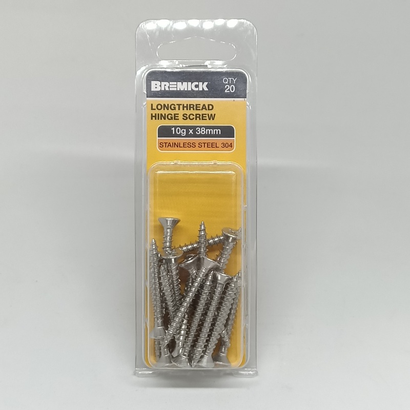 SCREW LONGTHREAD SS 10G X 38MM PKT 20 BREMICK 348068