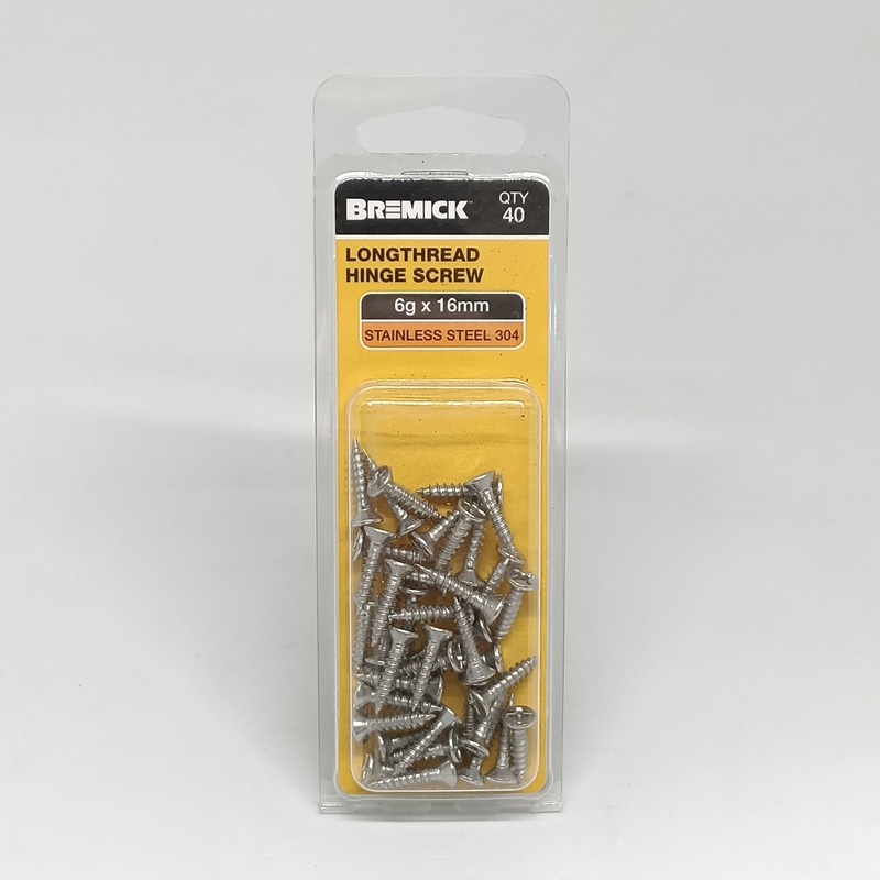 SCREW LONGTHREAD SS 6G X 16MM PKT 40 BREMICK 348006