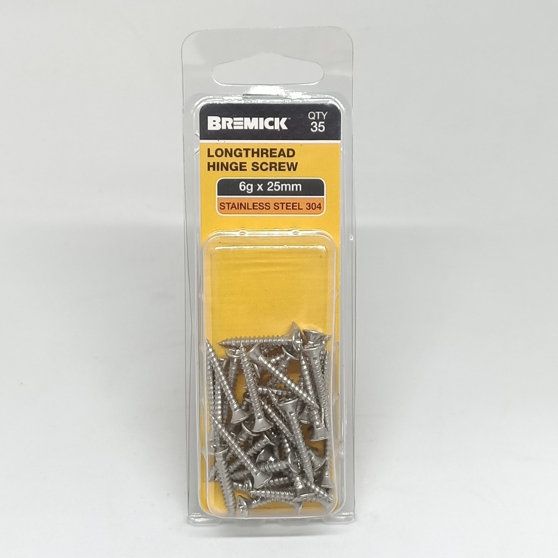 SCREW LONGTHREAD SS 6G X 25MM PKT 35 BREMICK 348013