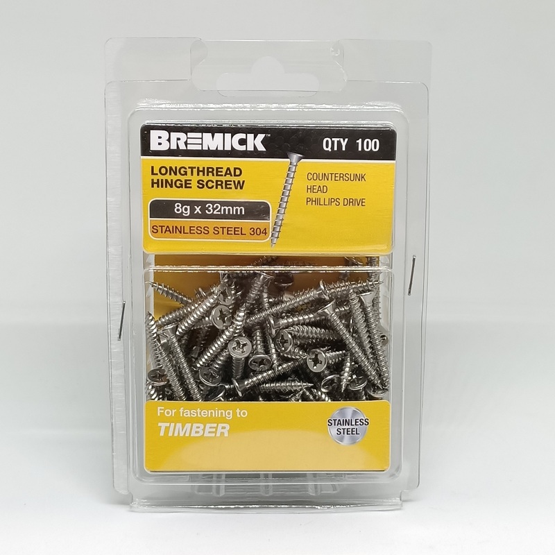 SCREW LONGTHREAD SS 8G X 32MM PKT 100 BREMICK 375798