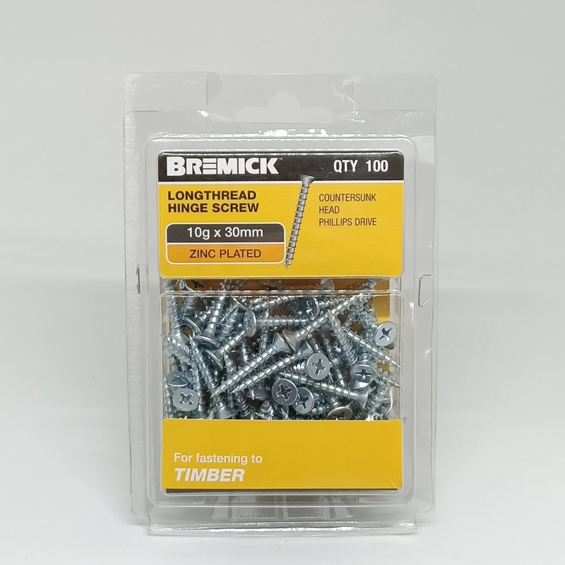 SCREW LONGTHREAD ZP 10G X 30MM PKT 100 BREMICK 112829