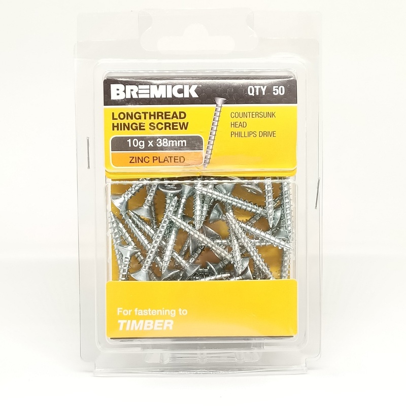 SCREW LONGTHREAD ZP 10G X 38MM PKT 50 BREMICK