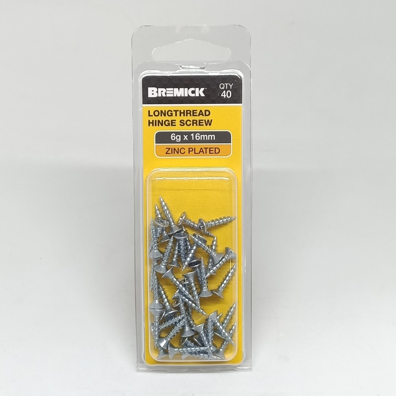 SCREW LONGTHREAD ZP 6G X 16MM PKT 40 BREMICK 115288