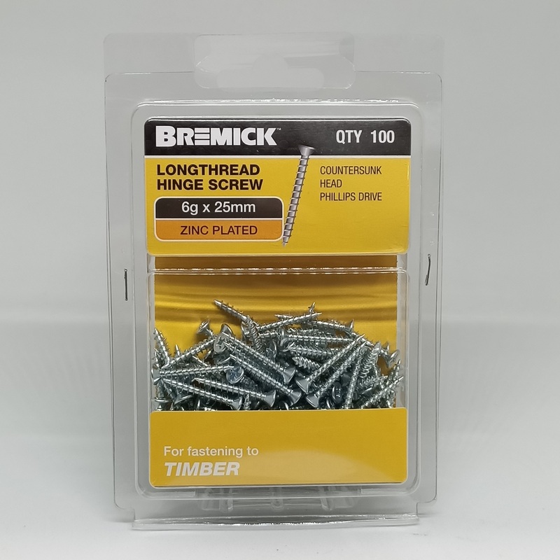 SCREW LONGTHREAD ZP 6G X 25MM PKT 100 BREMICK 112706