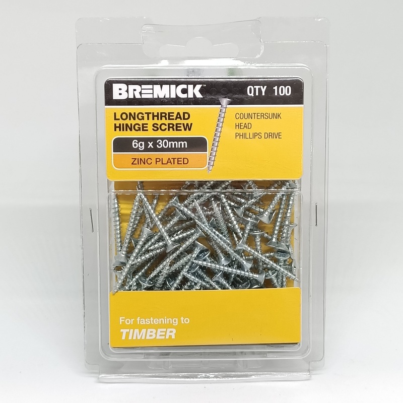 SCREW LONGTHREAD ZP 6G X 30MM PKT 100 BREMICK 112713