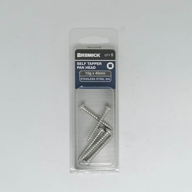 SCREW STAINLESS PAN HEAD SQ DRIVE 10G X 40MM PKT 5 BREMICK 348402