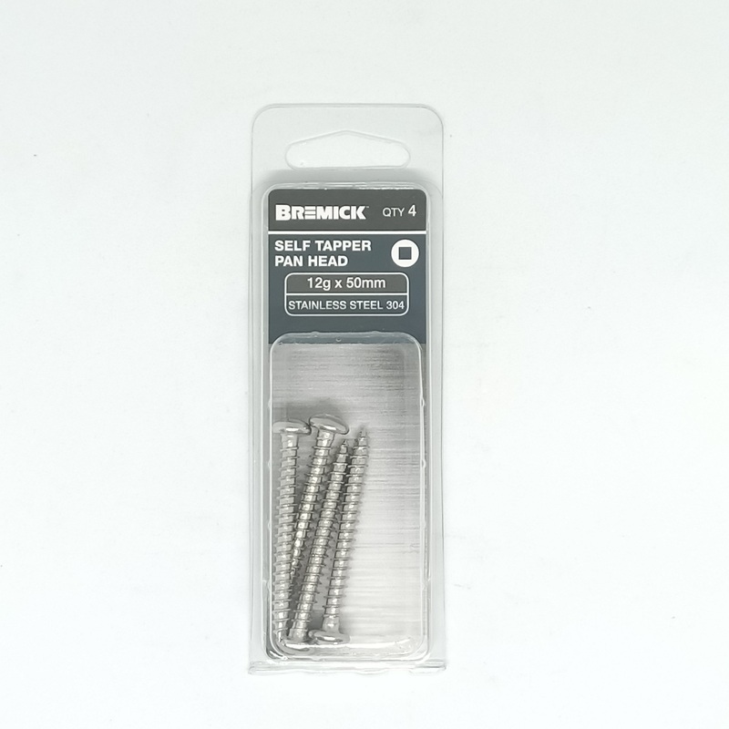 SCREW STAINLESS PAN HEAD SQ DRIVE 12G X 50MM PKT 4 BREMICK 348204
