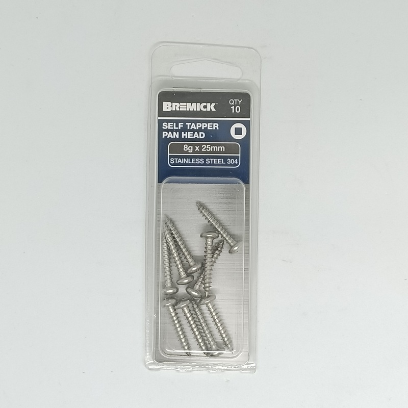 SCREW STAINLESS PAN HEAD SQ DRIVE 8G X 25MM PKT 10 BREMICK 348303