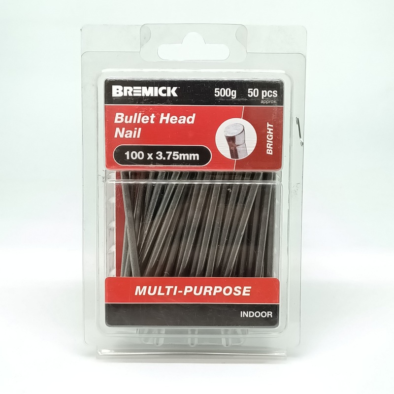 NAIL BULLET HEAD BRIGHT 100 X 3.75MM 500G BREMICK