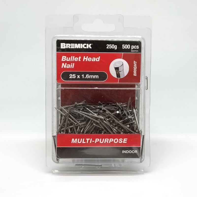 NAIL BULLET HEAD BRIGHT 25 X 1.6MM 250G BREMICK 153181