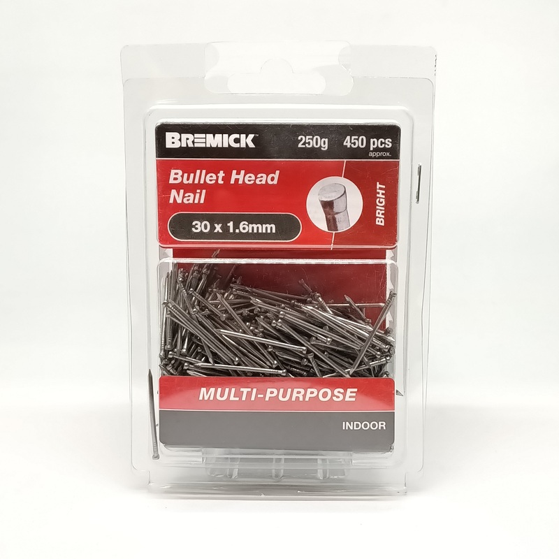 NAIL BULLET HEAD BRIGHT 30 X 1.6MM 250G BREMICK 153204