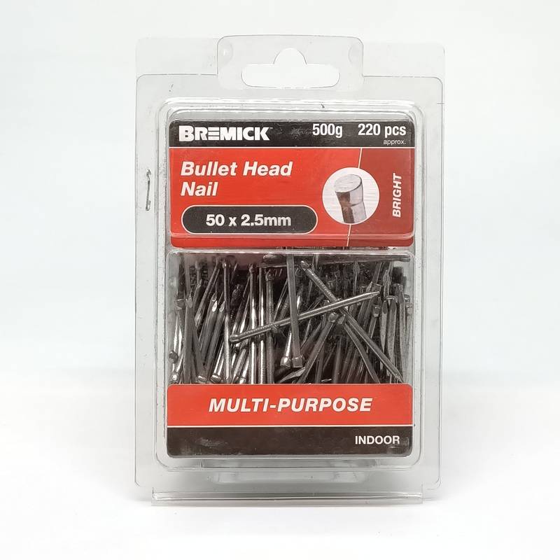 NAIL BULLET HEAD BRIGHT 50 X 2.5MM 500G BREMICK 153327