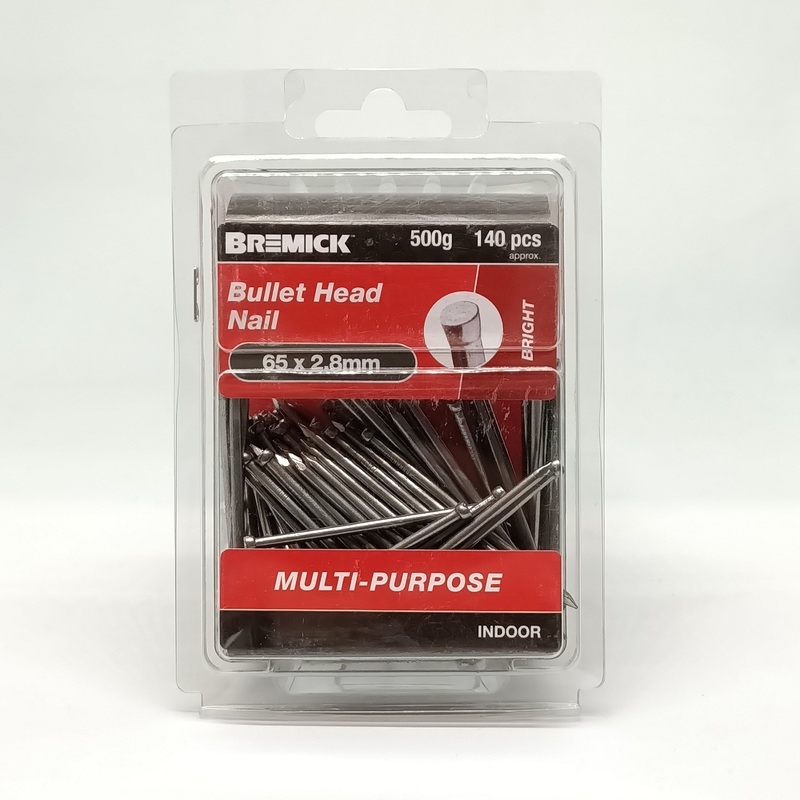 NAIL BULLET HEAD BRIGHT 65 X 2.8MM 500G BREMICK 153426