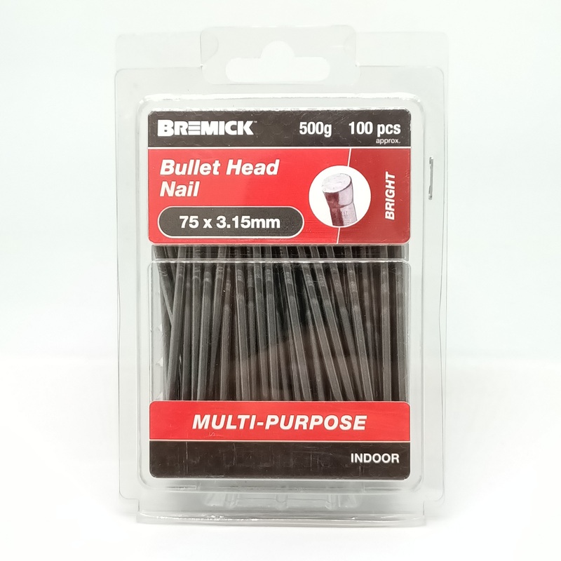 NAIL BULLET HEAD BRIGHT 75 X 3.15MM 500G BREMICK