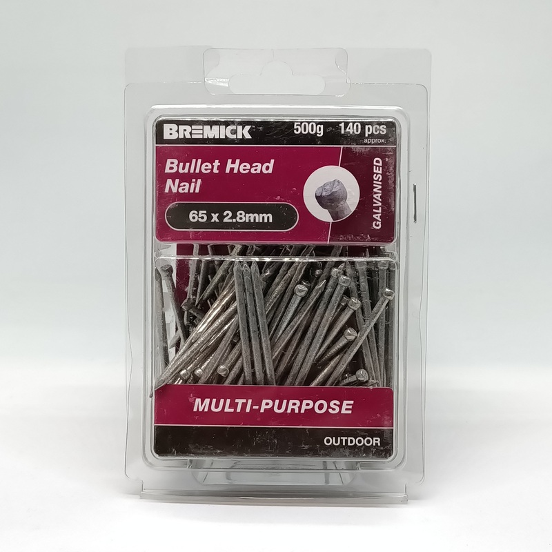 NAIL BULLET HEAD GAL 65 X 2.8MM 500G BREMICK 153723