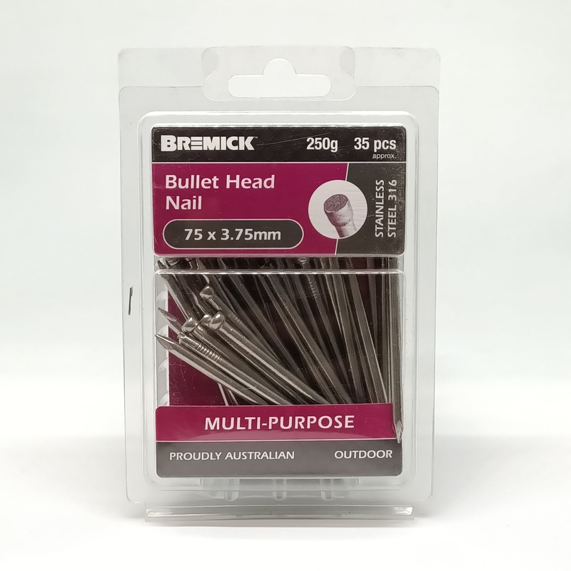 NAIL BULLET HEAD SS 316 75X3.75MM 250G BREMICK