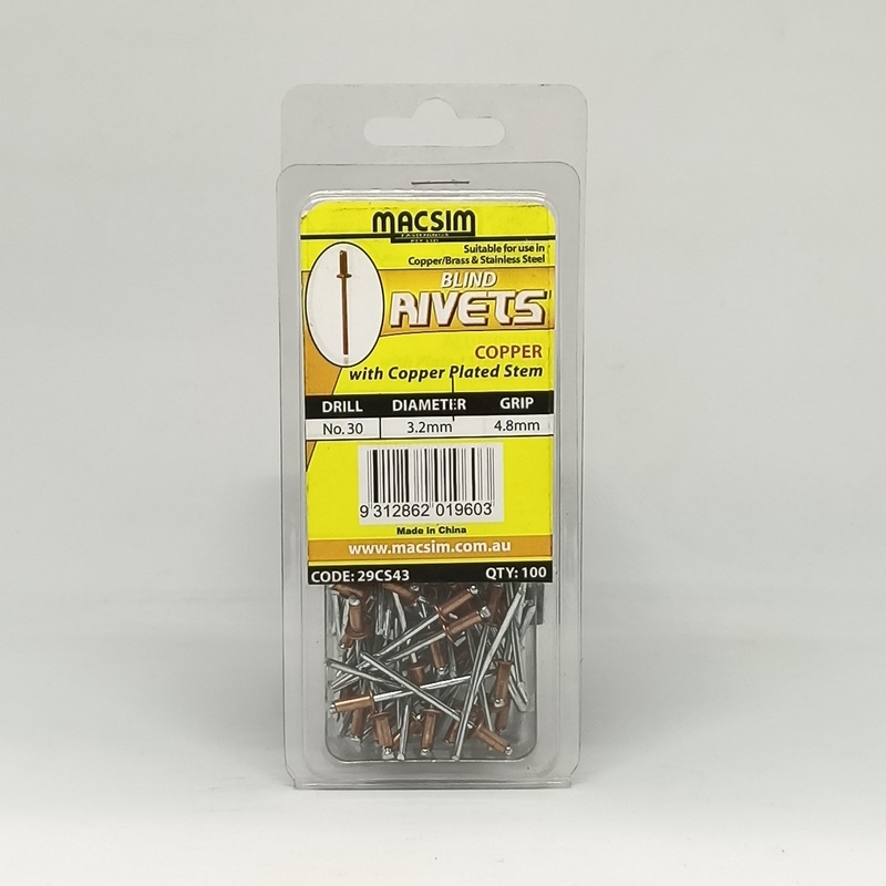 RIVET COPPER PLATED STEM 3.2MM PKT 100 MACSIM