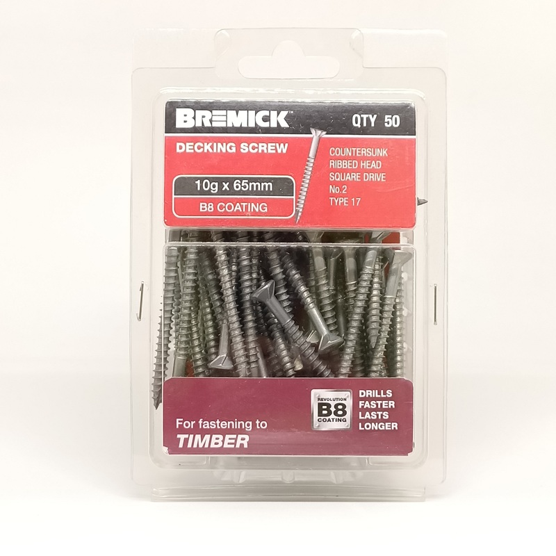 SCREW B8 DECKING 10G X 65MM PKT 50 BREMICK 116858