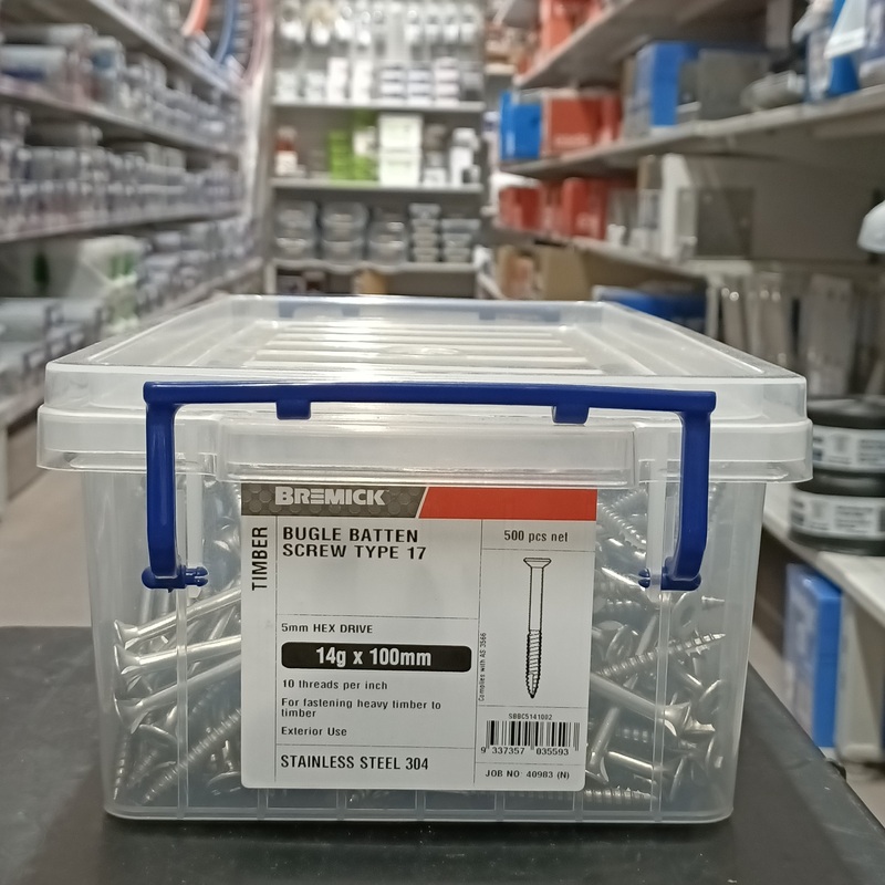 SCREW BATTEN SS 14G X 100MM BOX 500 BREMICK 035593