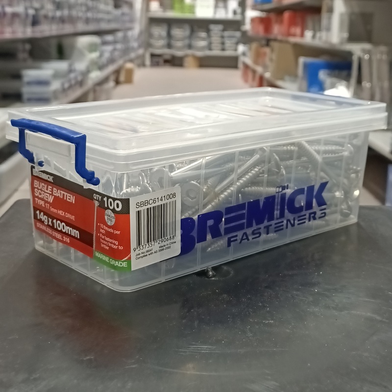 SCREW BATTEN SS 316 14G X 100MM BOX 100 BREMICK 290688