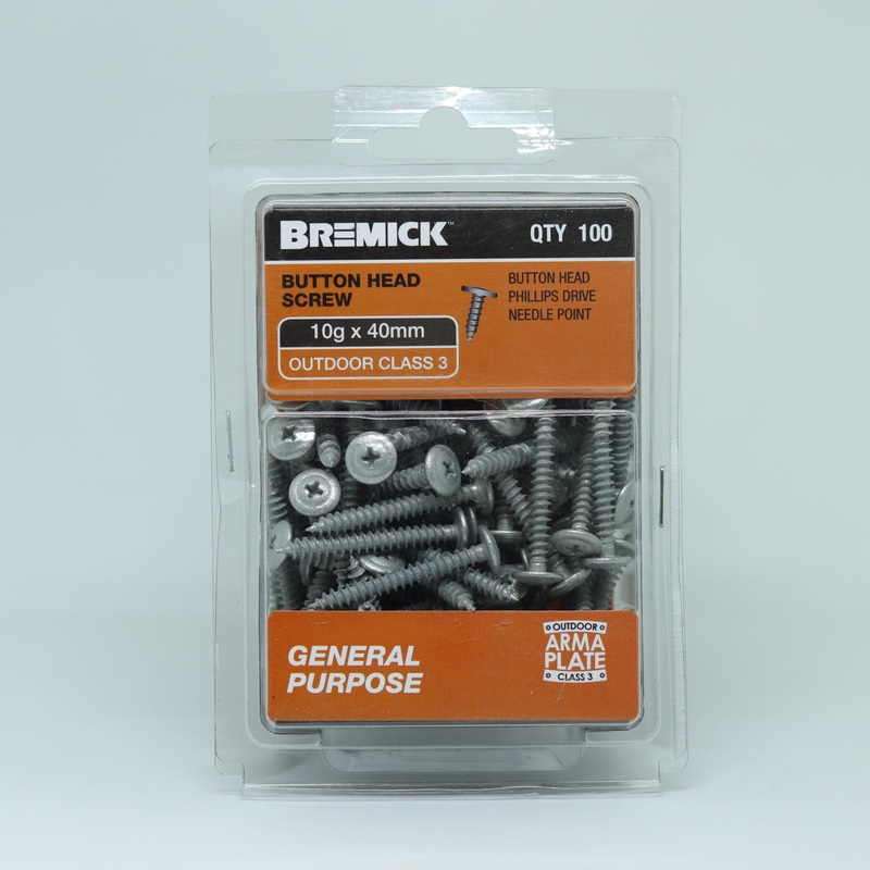 SCREW BUTTON GP C3 10G X 40MM PKT 100 BREMICK 328244