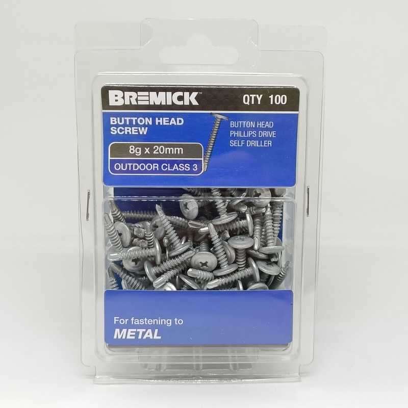 SCREW BUTTON METAL C3 8G X 20MM PKT 100 BREMICK 117800