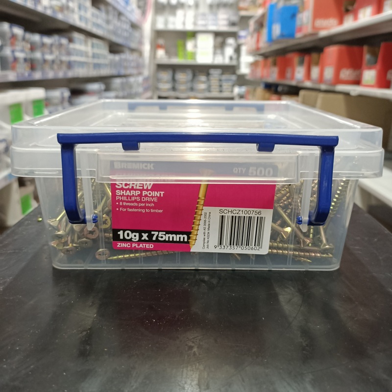 SCREW CHIPBOARD 10G X 75MM BOX 500 BREMICK 050602