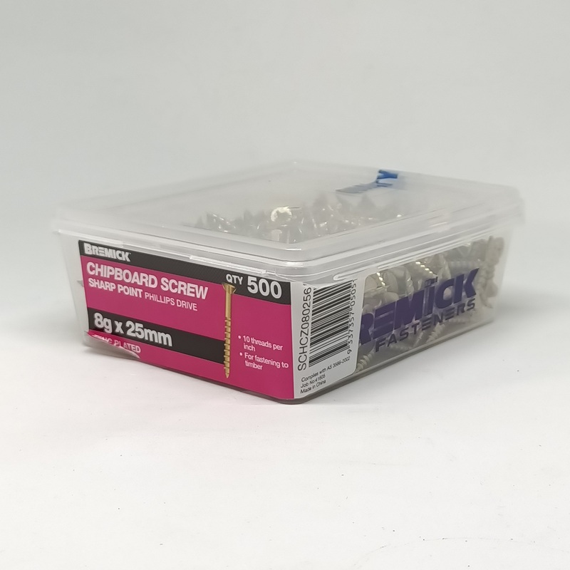 SCREW CHIPBOARD 8G X 25MM BOX 500 BREMICK 050510