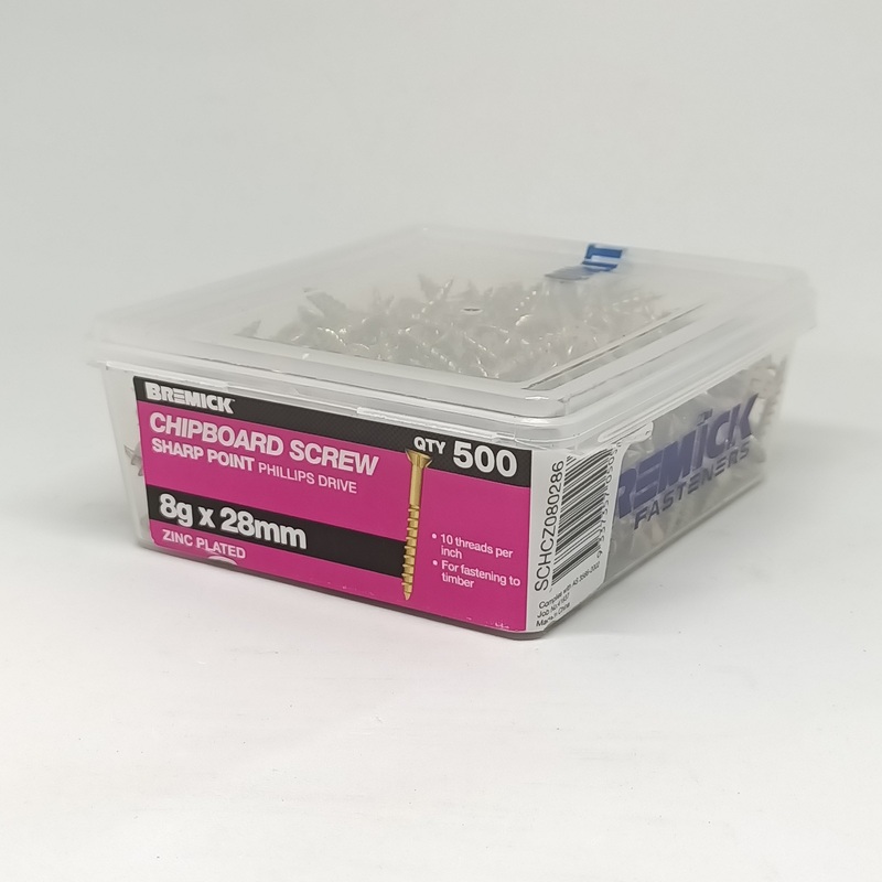 SCREW CHIPBOARD 8G X 28MM BOX 500 BREMICK 050527