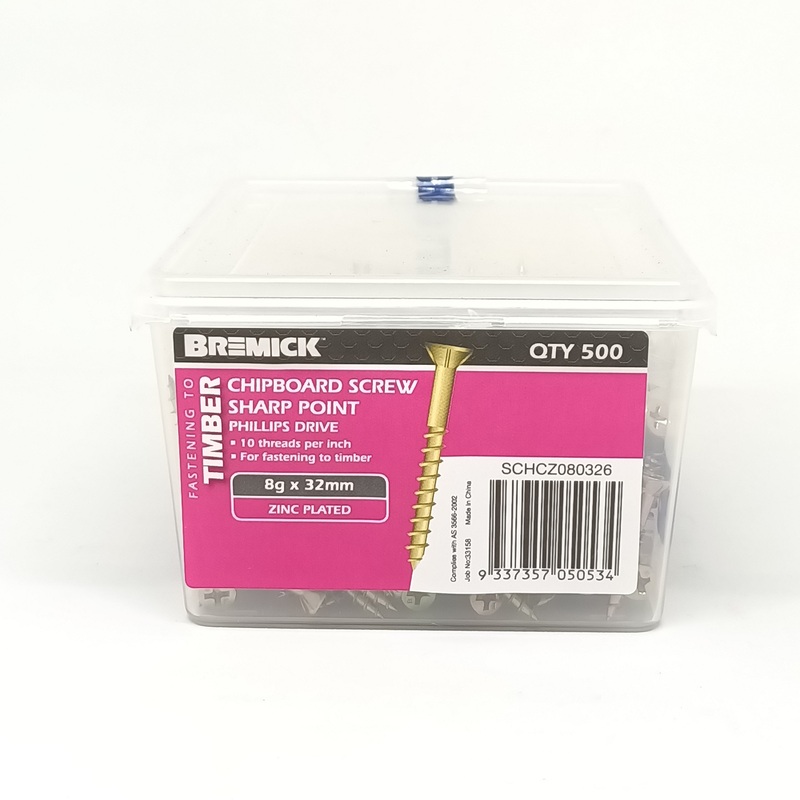 SCREW CHIPBOARD 8G X 32MM BOX 500 BREMICK 050534