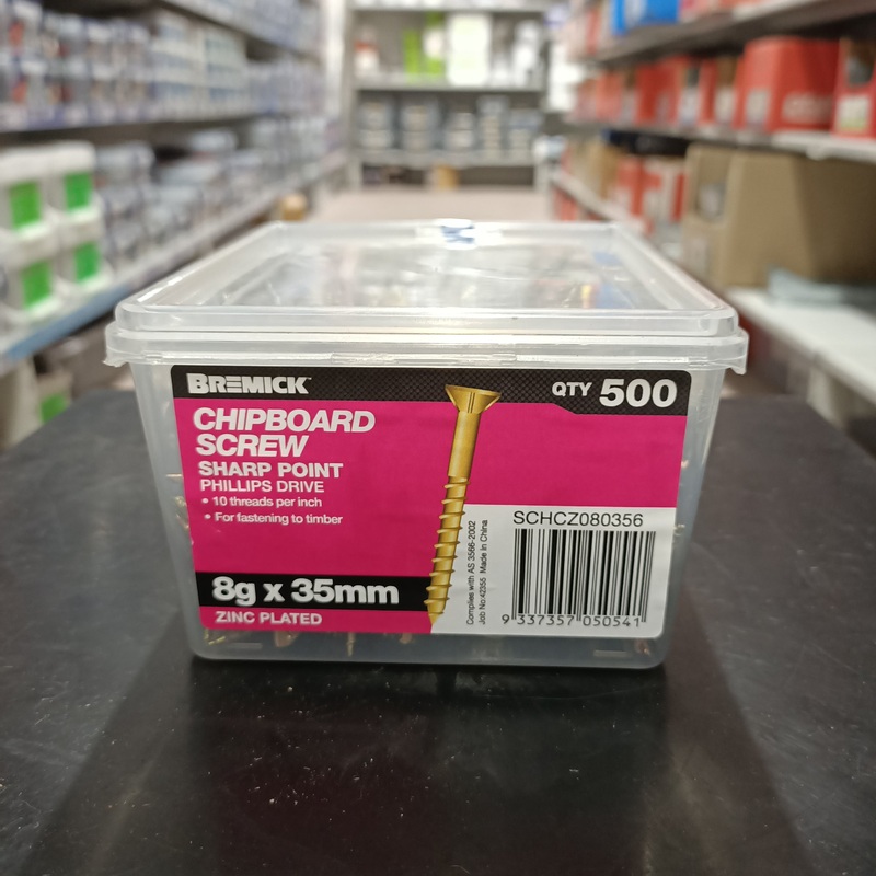 SCREW CHIPBOARD 8G X 35MM BOX 500 BREMICK 050541
