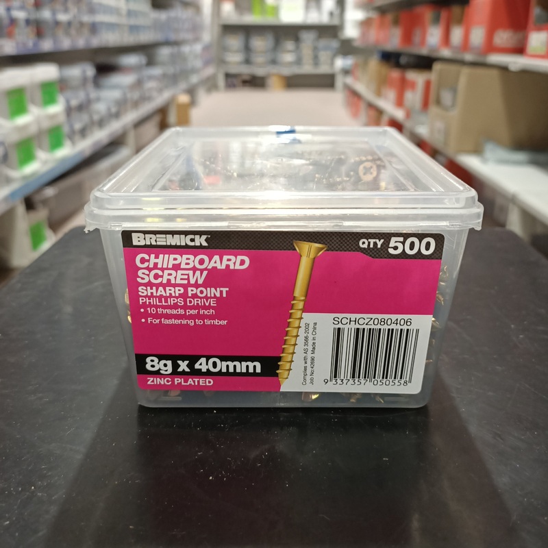 SCREW CHIPBOARD 8G X 40MM BOX 500 BREMICK 050558