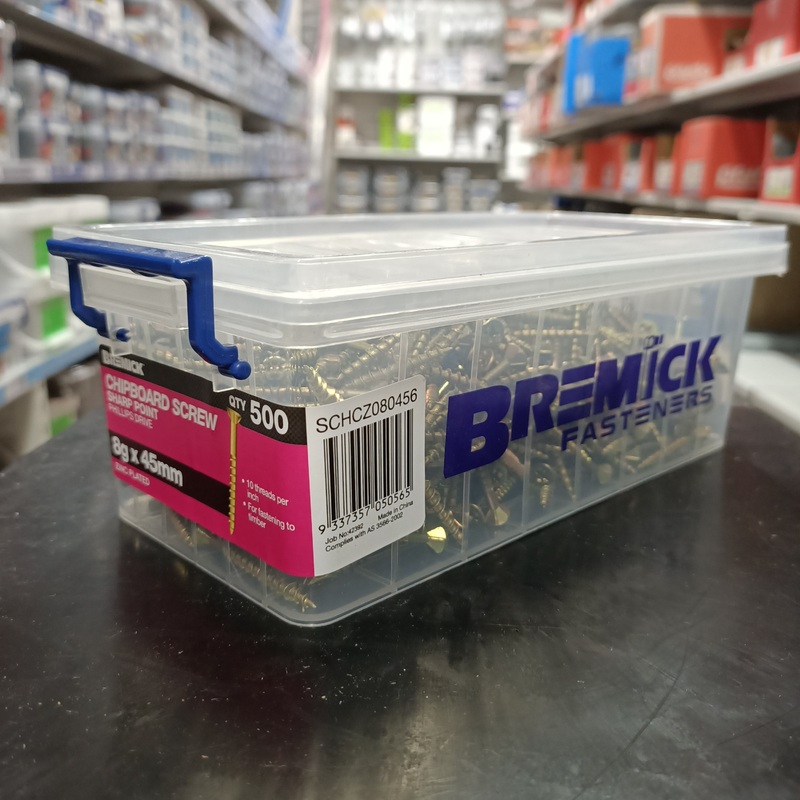 SCREW CHIPBOARD 8G X 45MM BOX 500 BREMICK 050565