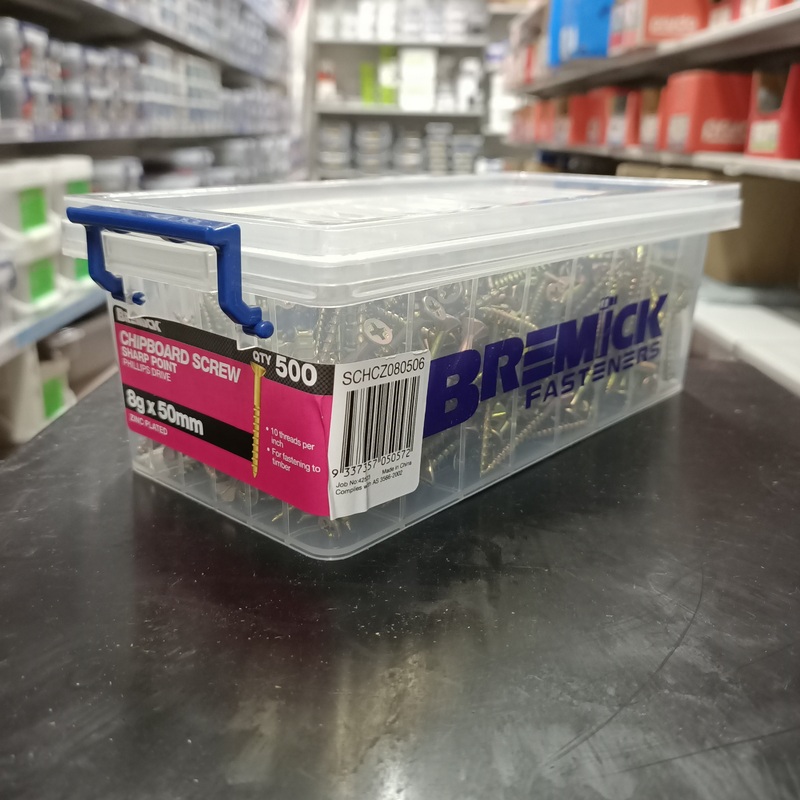 SCREW CHIPBOARD 8G X 50MM BOX 500 BREMICK 050572