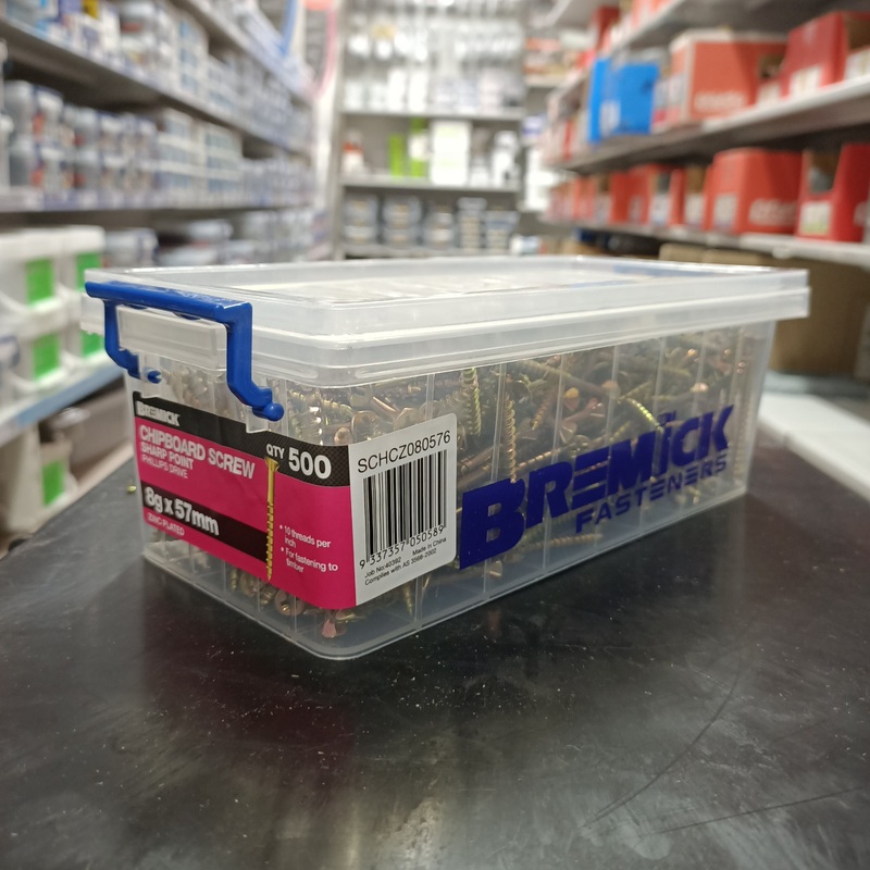 SCREW CHIPBOARD 8G X 57MM BOX 500 BREMICK 050589