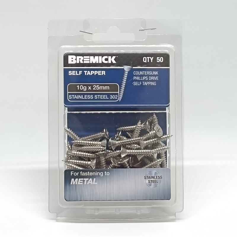 SCREW CSK SS 10G X 25MM PKT 50 BREMICK 113291