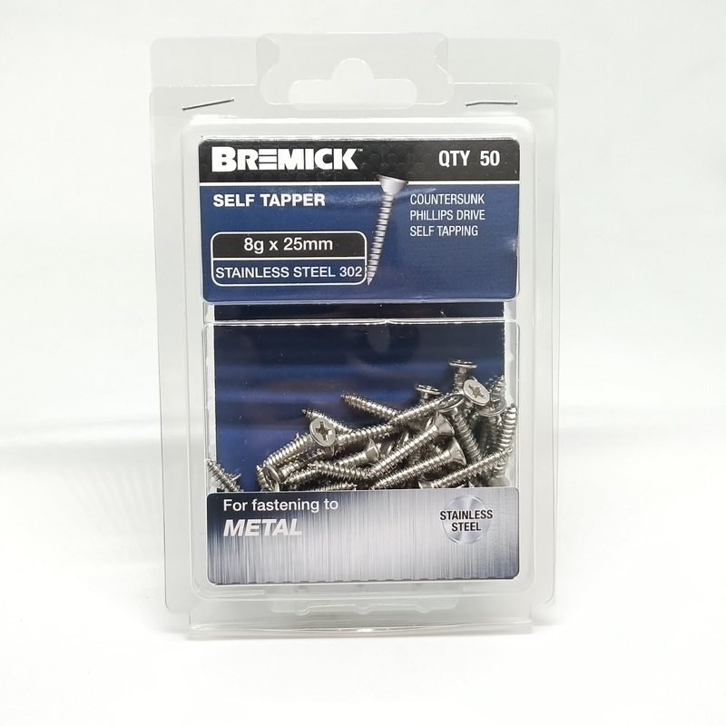 SCREW CSK SS 8G X 25MM PKT 50 BREMICK 113260