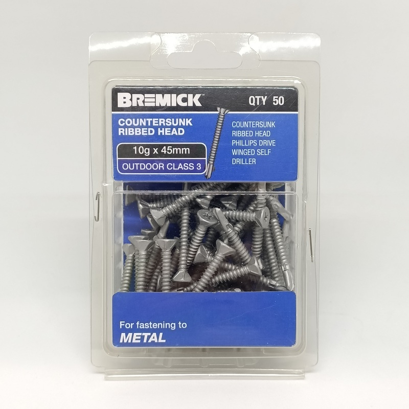 SCREW CSK WING METAL C3 10G X 45MM PKT 50 BREMICK