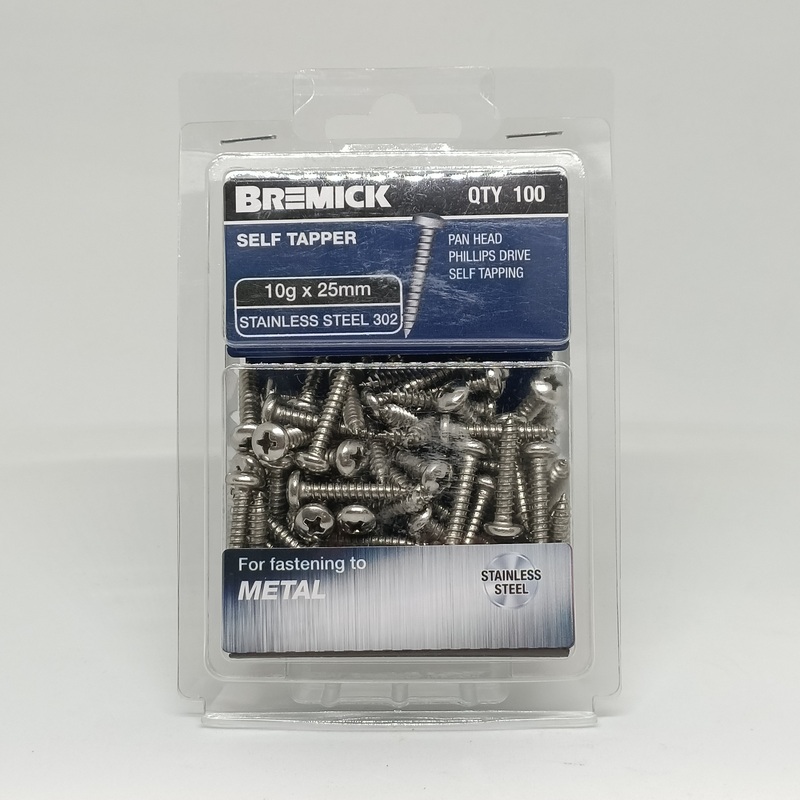 SCREW PAN HEAD SS 10G X 25MM PKT 100 BREMICK 112959