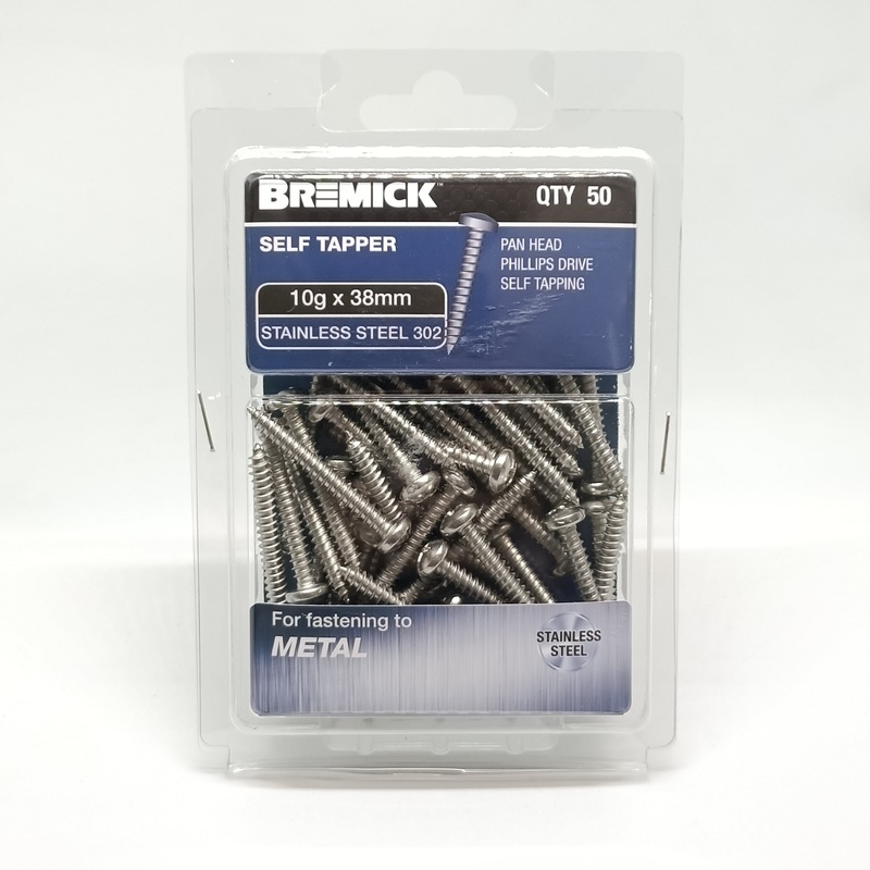 SCREW PAN HEAD SS 10G X 38MM PKT 50 BREMICK 112966